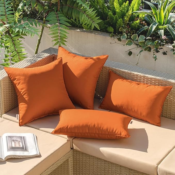 MIULEE Pack of 2 Decorative Outdoor Waterproof Pillow Covers Square Garden Cushion Sham Throw Pillowcase Shell for Fall Patio Tent Couch 20x20 Inch Burnt Orange