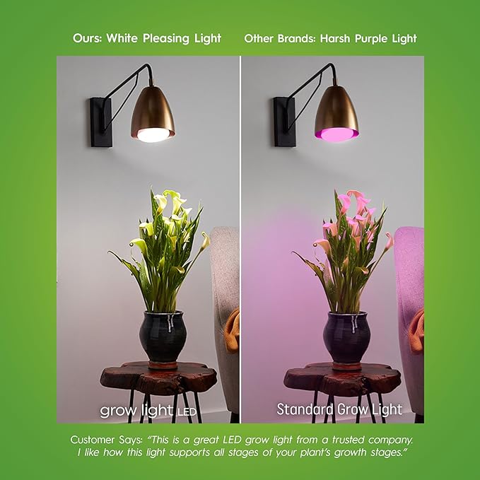 GE Grow Lights for Indoor Plants, A19 LED Light Bulbs for Seeds and Greens with Balanced Light Spectrum, White Indoor Plant Light, 25,000 Hours Lifespan, 16 PPF, 4 Pack (Packaging May Vary)