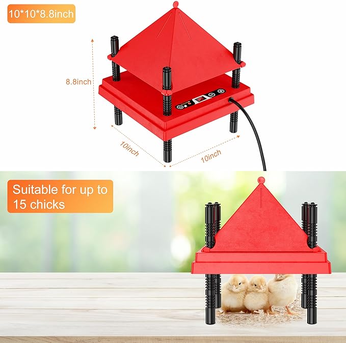 ZenxyHoC Brooder Plate for Chicks with Anti-Roost Cone, Chick Brooder Heater Red 10" x 10" with Digital Display Temperature Control