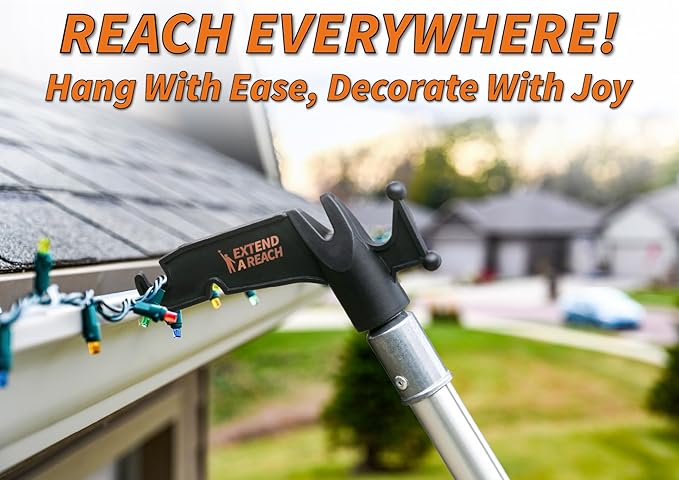 5-30 ft Long Telescopic Extension Pole with Utility Hook // Telescoping Pole for Christmas Lights Installation, String Lights, Birdfeeders // Lightweight and Sturdy // Christmas Light Pole with Hook