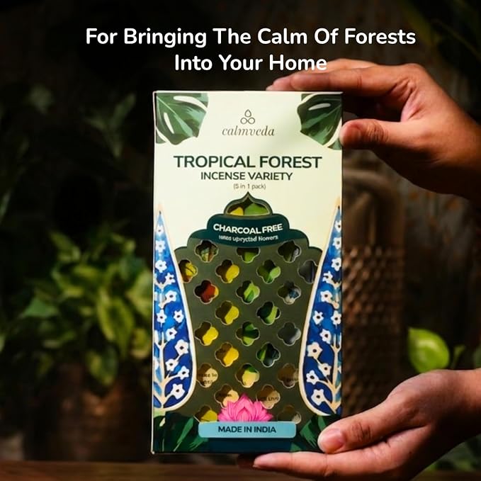 Tropical Forest Incense Variety Pack- 5 Scents: Citronella, Eucalyptus, Pine Forest, Smell of Rain & Patchouli | Charcoal-Free Natural Incense Sticks | Eco-Friendly Aromatherapy Gift Set