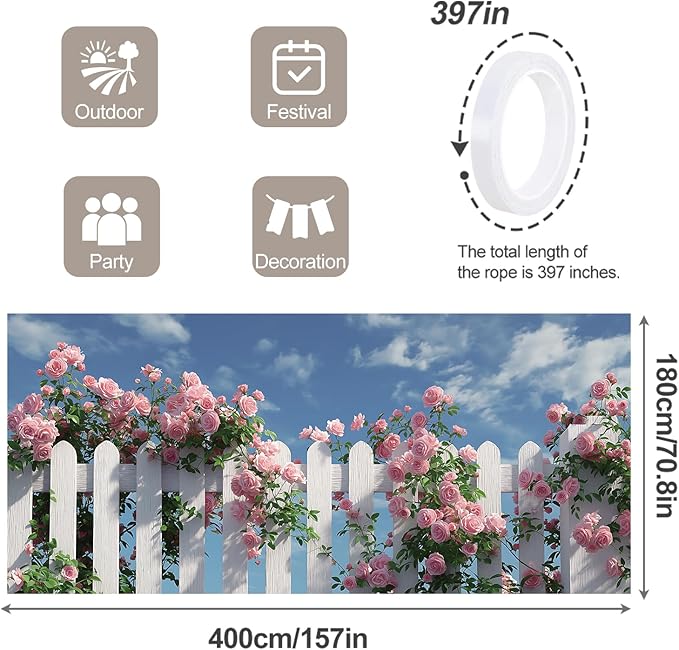 6 * 13FT Summer Garage Door Cover Decorations Rose Garage Door Banner for Outdoor Indoor Summer Party Photography Backdrop