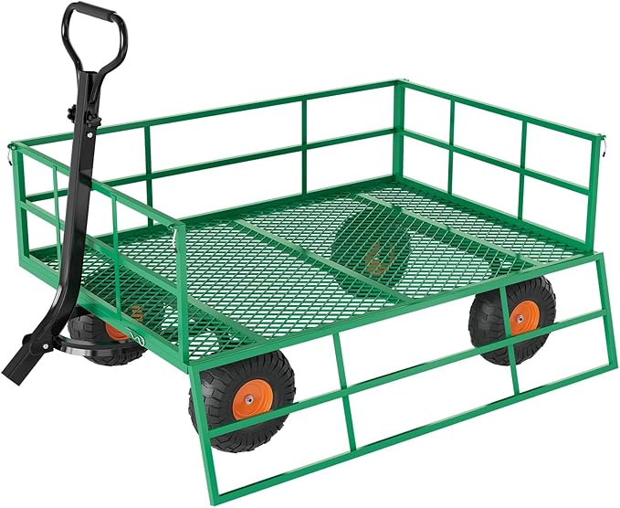 GarveeLife Heavy Duty Steel Garden Cart 1200 LBS Capacity 3 in 1 Pullable Garden Wagon with 13 in Wheels for Gardening Soil, Tools, and Plant Transport