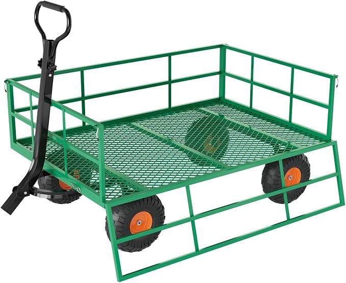 Heavy Duty Steel Garden Cart for Gardening Soil, Tools, and Plant Transport