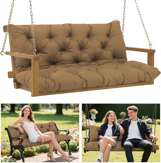 5" Thick Waterproof Porch Swing Cushion 70 x 40 in 3 Seater Replacement Outdoor Swing Cushions with Back Support Patio Swing Cushion for Outdoor Bench Furniture
