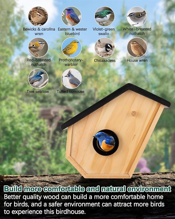 Smart Bird House with Camera, Birdhouse for Outdoor with 2K HD Camera, Solar Powered, Night Vision, Motion Detection & Activities in Real Time, 2.4G WiFi, Ideal Bird Nesting for Bird Lovers