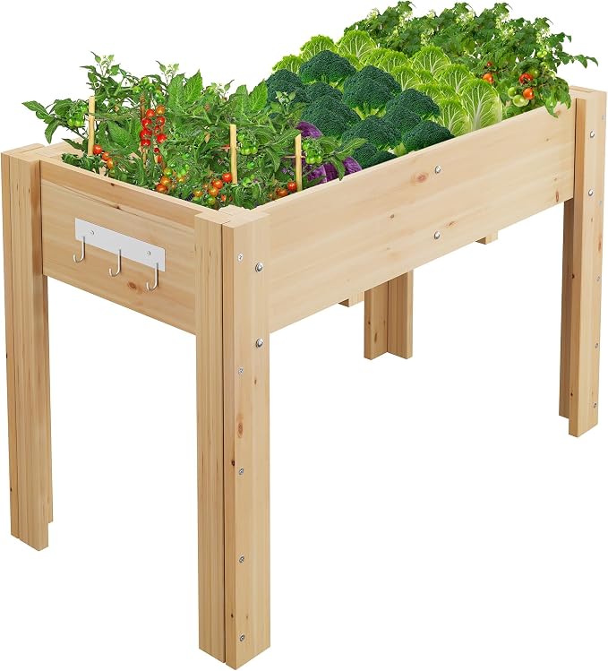48x24x30IN Wooden Raised Garden Bed with Legs, Elevated Reinforced Large Planter Box for Vegetable Flower Herb Outdoor, Standing Growing Bed for Gardening/Backyard/Patio/Balcony, Liner Included