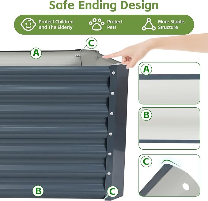 4x2x1.86ft Raised Garden Bed - Galvanized Deep Root Planter Boxes Outdoor with Wing Nuts and Safety Edges for Gardening Vegetables, Flowers, Herbs, Succulents - Gray