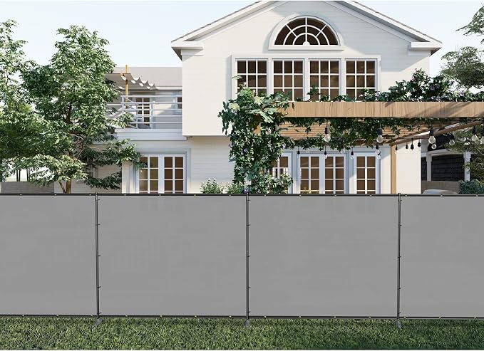 Patio 5' x 61' Outdoor Privacy Screen Freestanding Temporary Fence Panels Net Cover with Metal Poles for Outside Backyard Pool Garden Air Conditioner Fencing, Light Gray