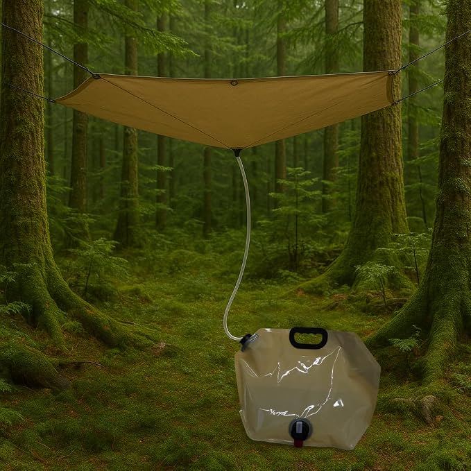 GARVIN Portable Rainwater Collection System for Camping – 5FT x 5FT Hanging Tarp with 2.2-Gallon Collapsible Water Storage Bag, Emergency Survival Hydration Gear, Lightweight & Easy Setup
