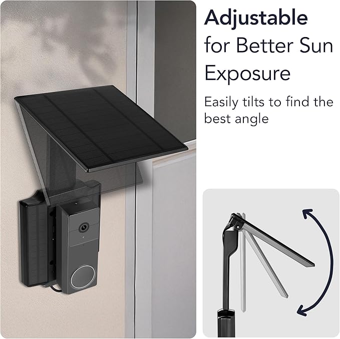 Wasserstein Doorbell Solar Charger with Built-in Battery Compatible with Arlo Video Battery Doorbell 2K (2nd Gen), WYZE Wireless Duo Cam & eufy E340/C30/C31 Doorbell (2.5W)