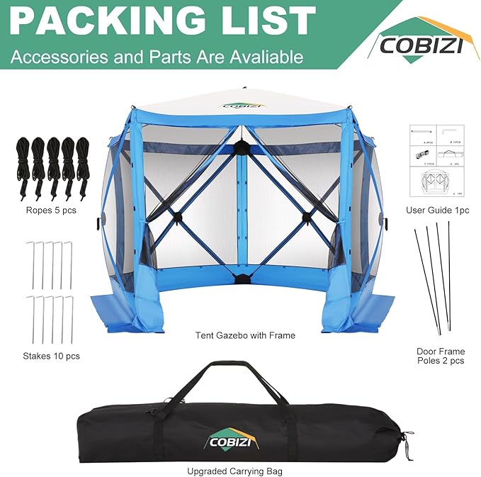 COBIZI 10x10 FT Pop up Gazebo, Popup Canopy Tent,Instant Screened in Gazebos, Waterproof Portable Outdoor Small Screen Tents Sun Shelter,carpas para Patio for Camping, Garden and Backyard,Blue