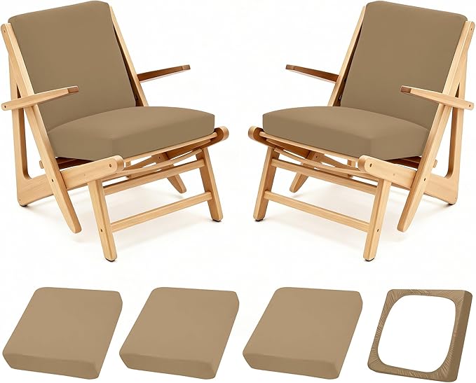 Patio Stretch Cushion Covers, Outdoor Sofa slipcovers for Patio Furniture Cushion Covers, Washable Reusable Furniture Protector (4PCS, Khaki)