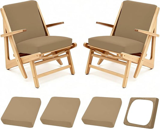 Patio Stretch Cushion Covers, Outdoor Sofa slipcovers for Patio Furniture Cushion Covers, Washable Reusable Furniture Protector (4PCS, Khaki)