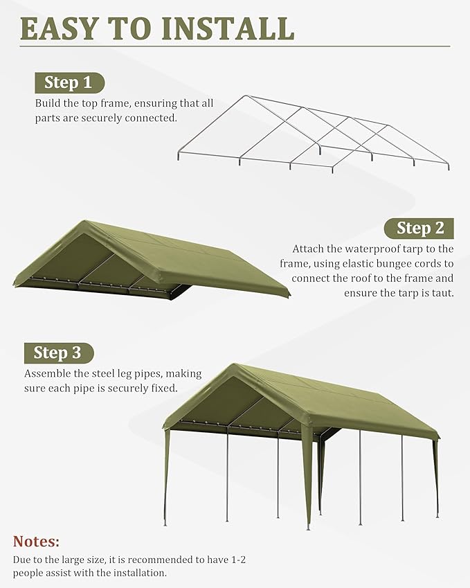 10 X 20 Ft Canopy Replacement Cover Heavy Duty Waterproof UV & Tear Resistant Car Tarp Canopy Tent Garage Top Shelter Oxford Cover with Ball Bungees (Frame is Not Included)