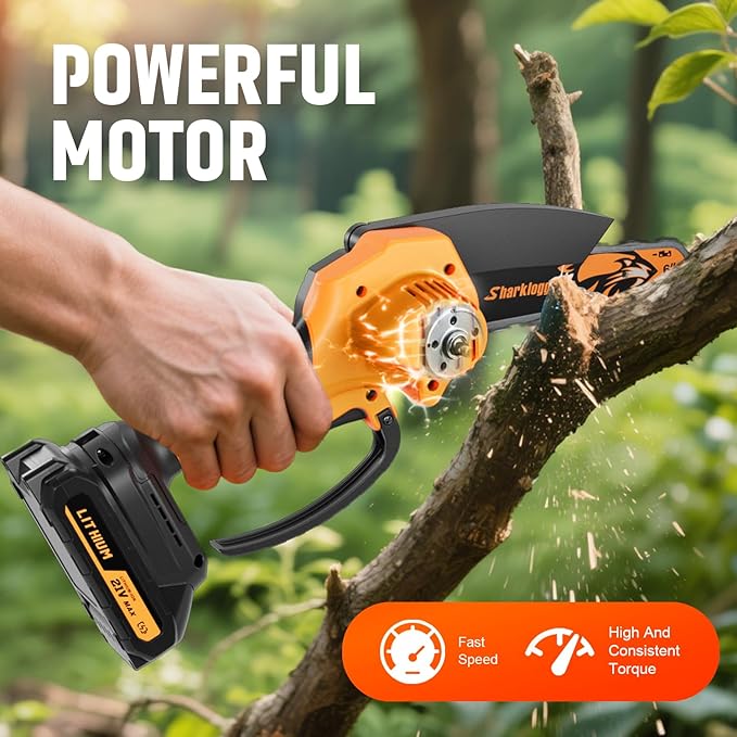 Mini Chainsaw, 6-inch Cordless Electric Small Chainsaws, Portable Handheld Chain Saw for Tree Pruning Shears Garden Maintenance, Best Fathers Day Gift for Men Dad Husband(2 Batteries)