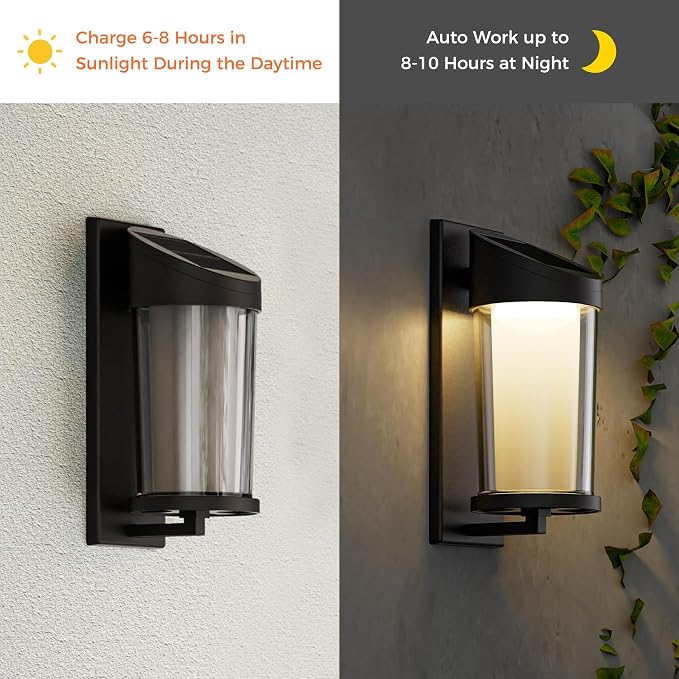 Solar Yard 4-Pack Outdoor Wall Lights, Light Fixture, LED Exterior Lighting fixtures for Outside, Front Porch Lights, Waterproof Wall Sconce Lantern Lamp for House, Patio, Doorway, Entryway, Round