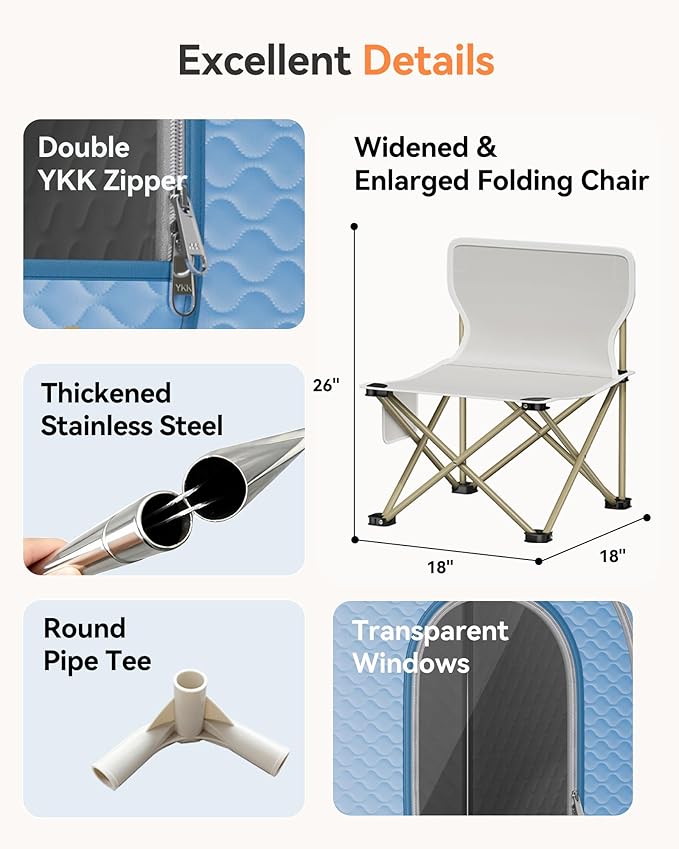 Portable Sauna for Home with 3L 1200W Steamer, Big Folding Chair, 99 Mins Timer, 9 Levels, Pernoanl Steam Sauna Tent Dual YKK Zippers for Home Spa Detoxification, 32' x32' x 71', Light Blue
