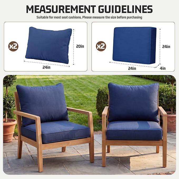 4pcs Outdoor Patio Cushion Covers Replacement, 24" Zippered Outdoor Cushion Covers Waterproof, UV Resistant & Washable Patio Furniture Cushion Covers Waterproof for Patio Sectional, Navy Blue