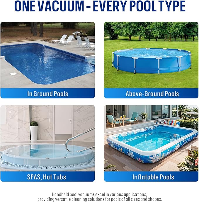 BIELMEIER Handheld Pool Vacuum with Telescopic Pole, Updated Swimming Pool Cleaner 19 GPM Powerful Suction, Cordless Pool Vacuum for Cleaning Above Ground Pools, Inground Pools, Spas, Hot Tubs