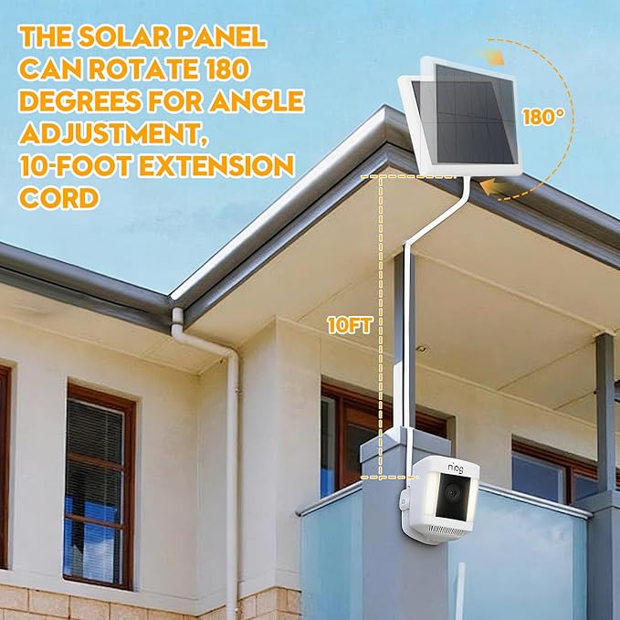 2 Pack 8W Solar Panel Charger for Ring Camera, Compatible with Stick Up Cam/Pro, Spotlight Cam Plus/Pro Battery, IP65 Waterproof, 10ft Cable with USB‑C to Ring Barrel Plug Adapter