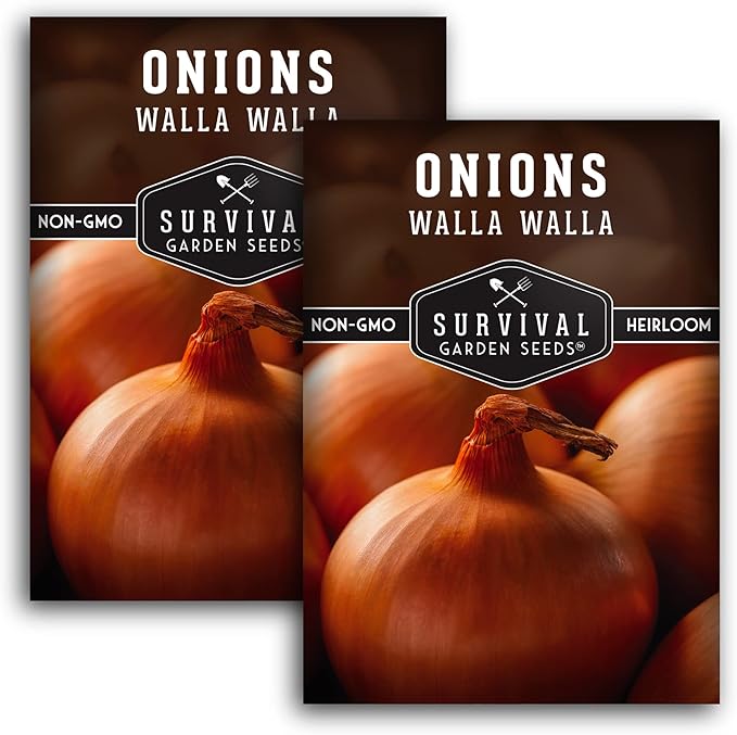 Walla Walla Sweet Onion Seeds for Planting – Long Day Yellow Sweet Onions with Mild Flavor, Large Bulbs & High Yields – Heirloom, Non-GMO, Open-Pollinated – Survival Garden Seeds (2 Packs)