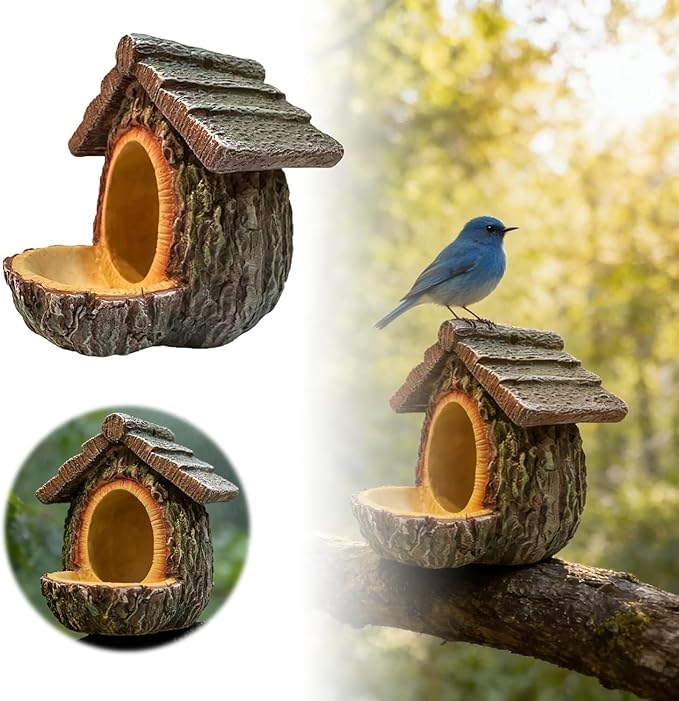 Vintage Treehouse Bird Feeder - Waterproof Resin, Tree-Mounted with Seed Tray, Outdoor Garden Decor Sculpture