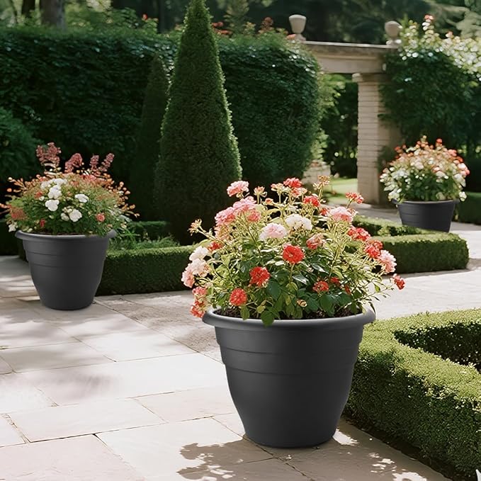 RooTrimmer 3 Pack 20 Inch Large Plant Pots for Outdoor,Heavy Duty Extra Large Deep Garden Planter with Drainage Holes,Sturdy Textured Black Flower Pot for Trees,Shrubs,Patio,Lawn