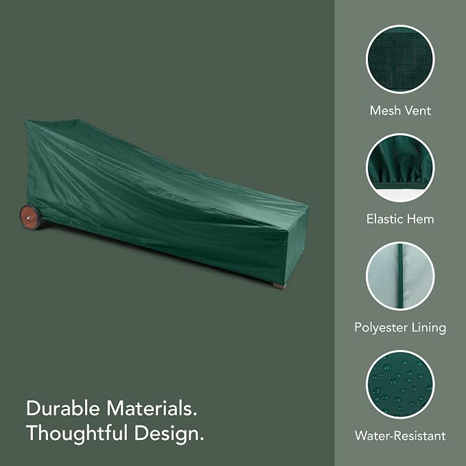 Covermates Classic Chaise Lounge Cover – Weather-Resistant Vinyl Outdoor Furniture Cover with Mesh Vent, Elastic Hem, UV Protection, Lightweight Patio Chair Cover, 32W x 72D x 32H, Green