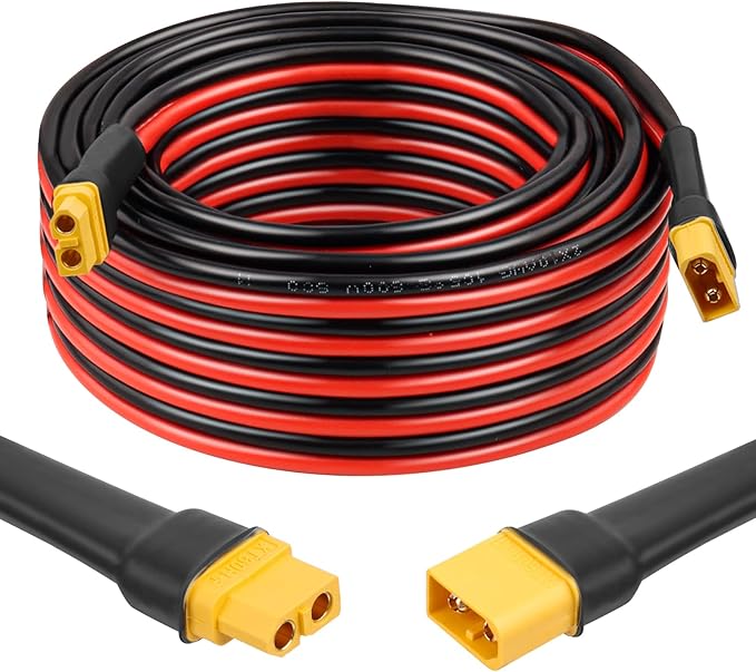 XT60 Extension Cable 30FT, 10AWG Tinned Copper Wire with XT60 Male to Female Connectors, Heavy-Duty Power Cord for RC Models, Drone, and Solar Applications