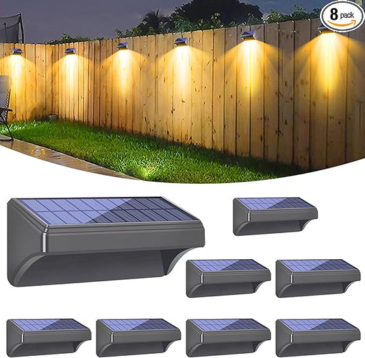 Bridika Solar Fence Lights, 8 Pack Plus Size, Warm & RGB Color Changing, Outdoor Waterproof, 100 Lumen, 8 Specific Colors & 4 Switchable Modes, Ideal for Backyard, Patio, Deck, Fence