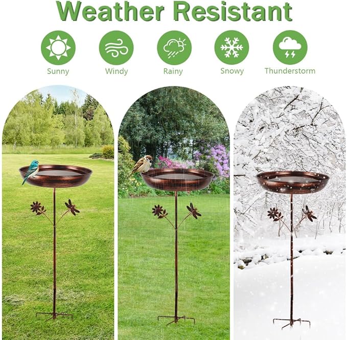 DREAMSOUL 34 Inch Height Bird Bath Stake, Vintage Bird Bath for Outside 13" Dia Birdbath for Garden Patio Decor