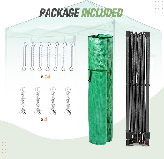 EAGLE PEAK 10x10 Portable Walk in Greenhouse, Pop Up Indoor Outdoor Greenhouse, Green House Kit with Zippered Roll-Up Doors and Windows, PE Cover, Clear/Green