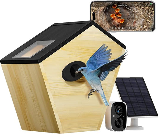 Smart Bird House with 5MP HD Camera, Solar-Powered & Night Vision - IP66 Weatherproof, App-Controlled Bird Watching for Bird Enthusiasts