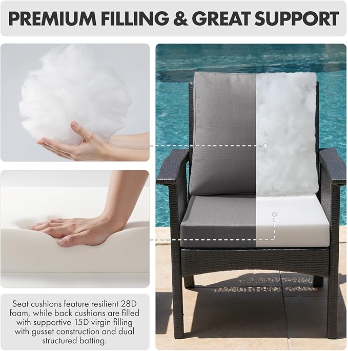 MIULEE Dark Grey Outdoor Dining Cushion 20x20 Inch Waterproof & 3 Year Color Fastness Deep Seat and Back Cushion for Patio Furniture Chair with Ties