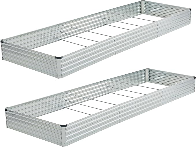 Foxlang 12x4x1ft(2 Pack) Galvanized Raised Garden Bed,Outdoor Planter Box Metal Patio Kit Planting Bed for Vegetables Flowers Herb,Silver