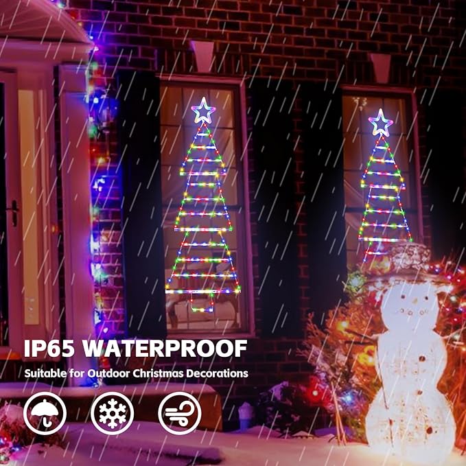 LED Christmas Lights Outdoor,4.6ft 189 LED Christmas Tree Ladder Light with Star Topper 8 Modes Christmas Decorations Lights for Indoor Outdoor, Window, Garden, Home, Wall, Xmas Tree Decor-Multicolor