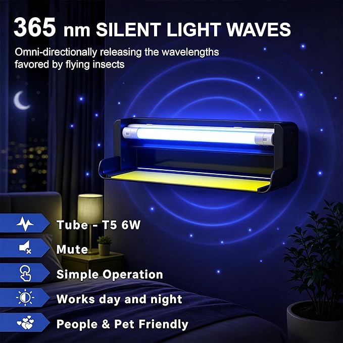 4pack Fly Catcher Indoor,Fruit Fly Traps Indoor for Home,Wall Sconce Fly UV Light Trap for Capturing Flies,Moths, Gnats with 20 Sticky Glue Boards, Bug Catcher Indoor, Light Flying Insect Trap -Black