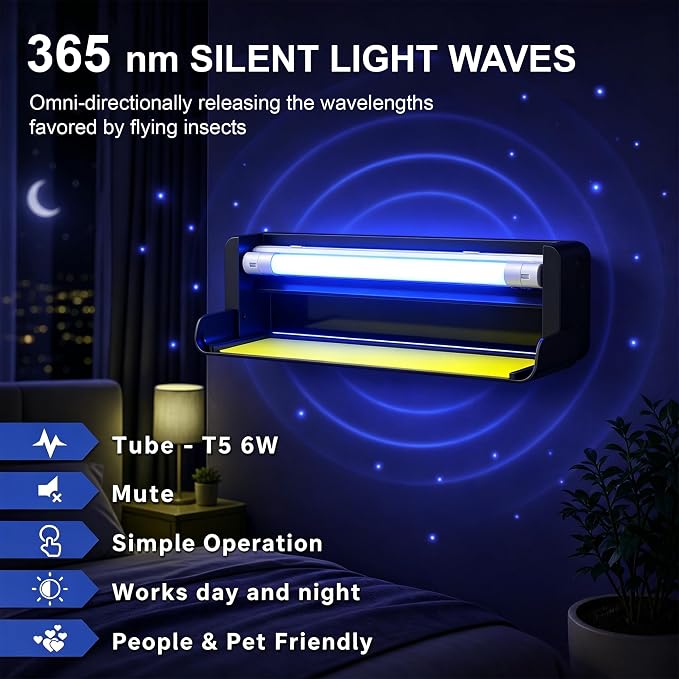 Fly Catcher Indoor,Fruit Fly Traps Indoors for Home,Wall Sconce Fly UV Light Trap for Capturing Flies,Moths, Gnats with 5 Sticky Glue Boards, Bug Catcher Indoor, Light Flying Insect Trap(1pack-Black)