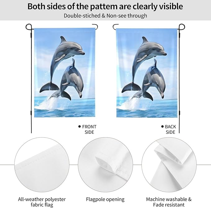 Delerain Dolphins Garden Flag, 28 x 40 Inch Double Sided Design Weather Resistant Indoor & Outdoor Decoration Small Banner for Home Yard Lawn Patio Office