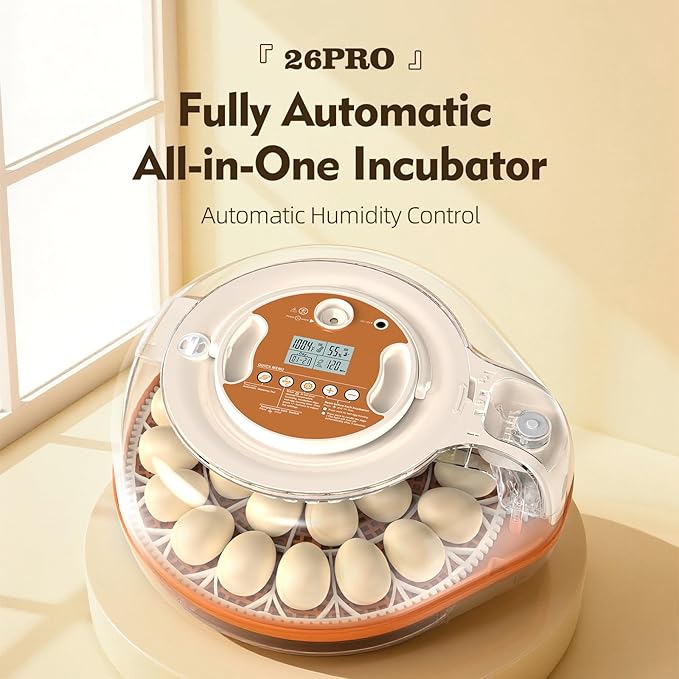Incubators for Hatching Eggs 3 in 1 Fully Automatic Poultry Incubator Auto Temp and Humidity Control Auto Egg Turning 26 Eggs Capacity for Farm and Home Use Suitable for Chicken Duck Quail Eggs