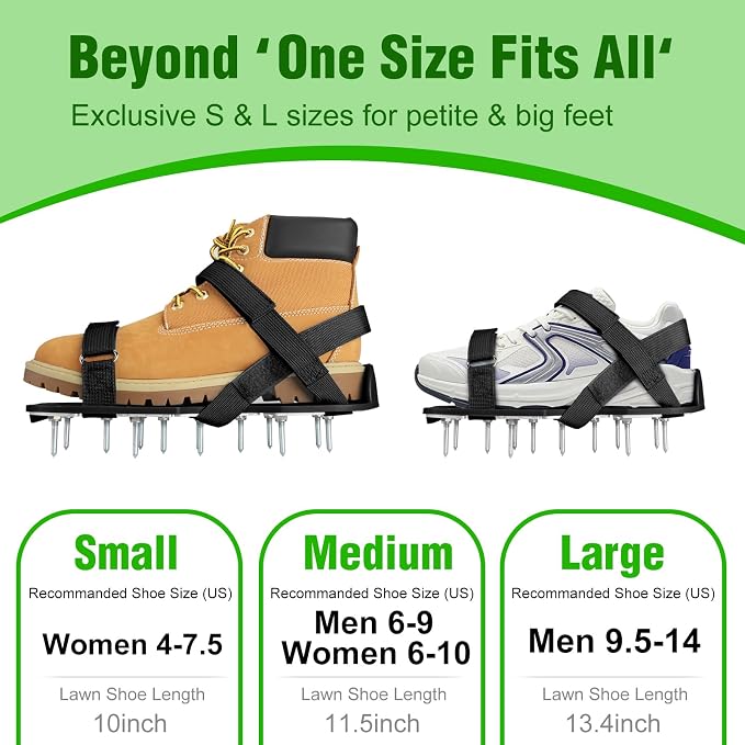 Lawn Aerator Shoes for Grass - Pre-Assembled Grass Aerator Shoes for Lawn - Soil Yard Aerator Tool for Aerating Patio Garden, Black, Small Size