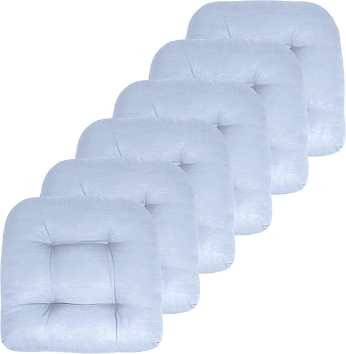 Sweet Home Collection Patio Cushions Outdoor Chair Pads Premium Comfortable Thick Fiber Fill Tufted 19" x 19" Seat Cover, 6 Pack, Light Blue