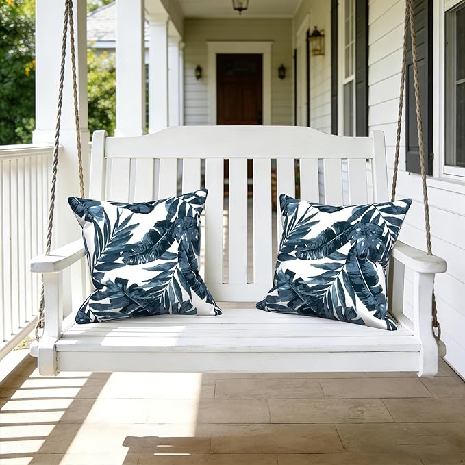 LVTXIII Outdoor Pillow Covers 20x20 Inch, 2 Pack Large Square Throw Pillow Cases, Fade-Resistant Cushion Covers for Patio Furniture Sofa, Garden Porch, Palm Blue