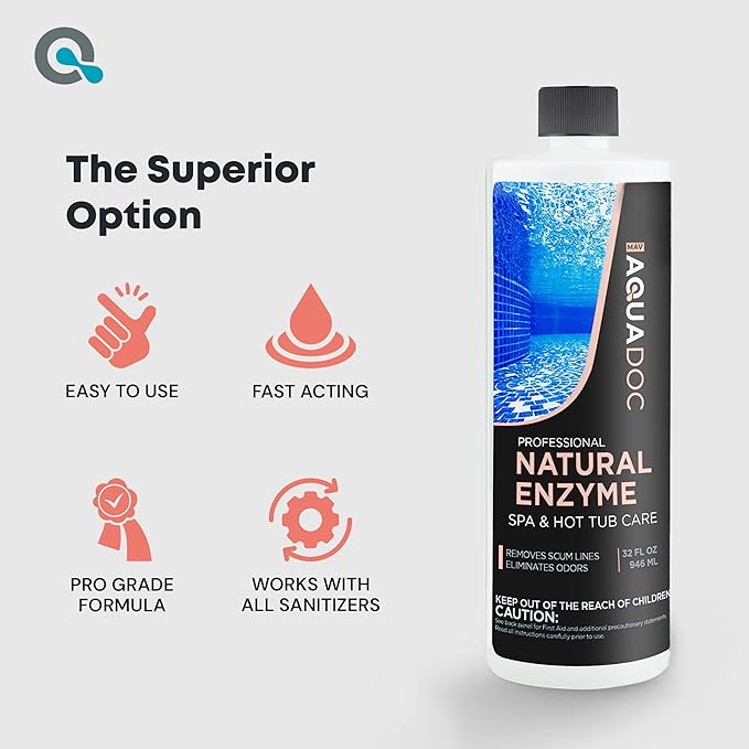 AquaDoc Spa Enzyme Water Treatment – 32oz Natural Hot Tub Enzyme Cleaner & Clarifier – Eco-Friendly Hot Tub Chemical for Crystal Clear, Odor-Free, Balanced Water