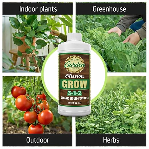 Urban Garden Outfitters Mission Fertilizer Grow 3-1-2 Organic Liquid Plant Fertilizer- All-Purpose, Fish-Based Nutrient Boost for Healthy Growth, Indoor & Outdoor Plants, Quart