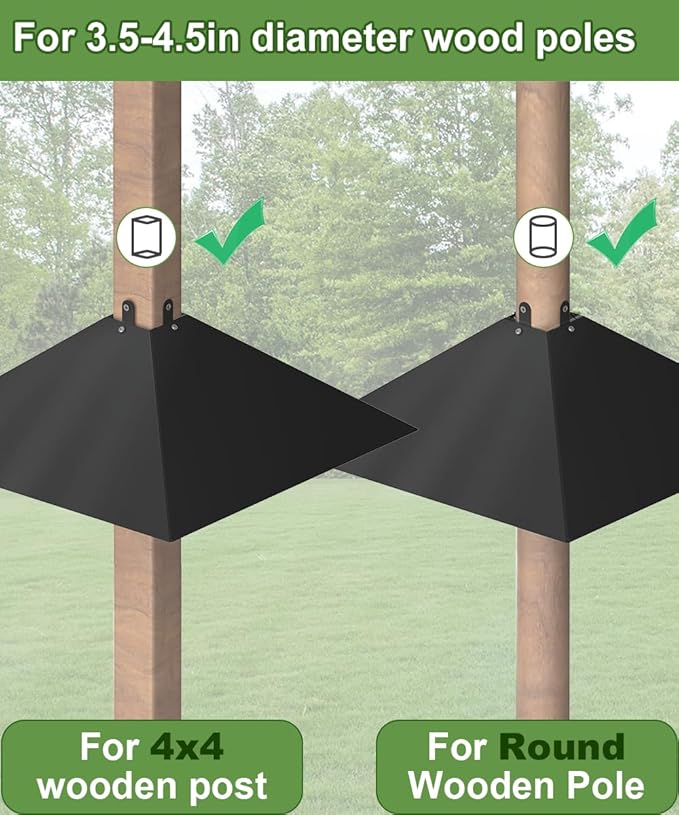 Queension Plastic Squirrel Baffle for 4x4 Post, Squirrel Guards for 3.5 to 4.5 Inch Feeder Poles for Keep Squirrels and Racoons Off Bird Houses, Black, 2 Pack