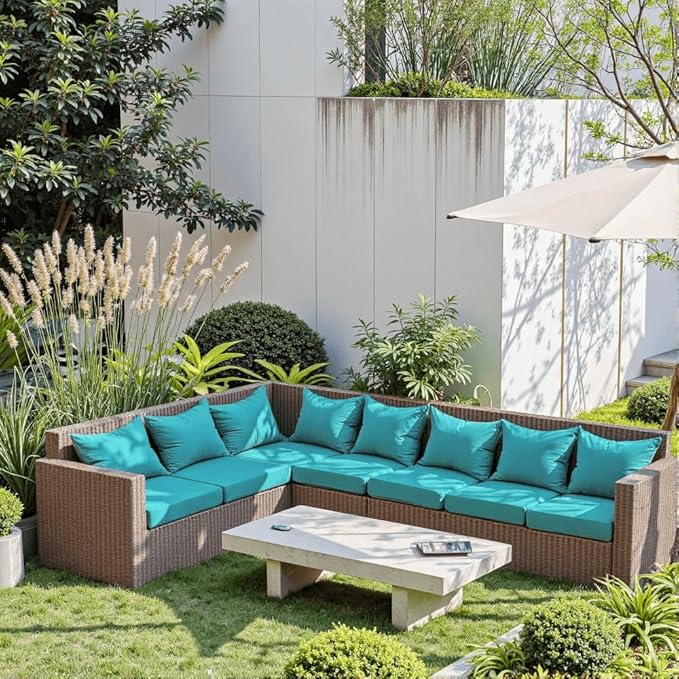 PatioGlow Outdoor Seat Cushion Set 22 x 22 x 4 Inch, Waterproof & Fade Resistant Patio Furniture Cushions with Removable Cover and Ties, Thick Deep Seating Pads for Outside Chair Sofa Couch, Teal