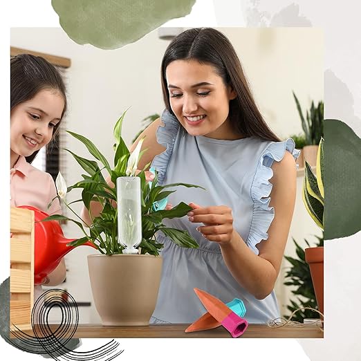 Ziliny 8 Pack Terracotta Watering Spikes Devices, Plant Self Watering Spikes with 25 oz Plastic Wine Bottles, Slow Release Vacation Insert Plant Waterer Devices for Indoor Outdoor