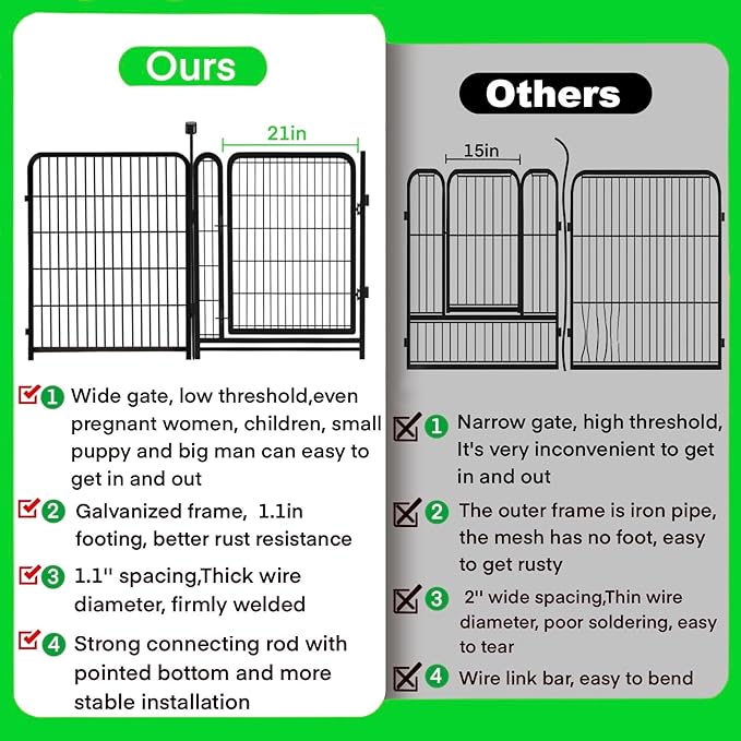 Tall Garden Fence Animal Barrier, 54 in(H) Dog Fence Outdoor for Yard, 10 Panels Total 22.1 Ft(L) Garden Fencing, 21 in Wide Low Threshold Gate Outdoor Dog Fence, Temporary Fences for Dogs
